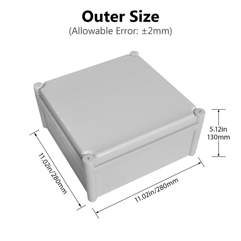 LeMotech Waterproof Dustproof IP67 Junction Box DIY Case Enclosure Gray 11 x 11 x 5.1 inch (280 x 280 x 130 mm) - Image 2